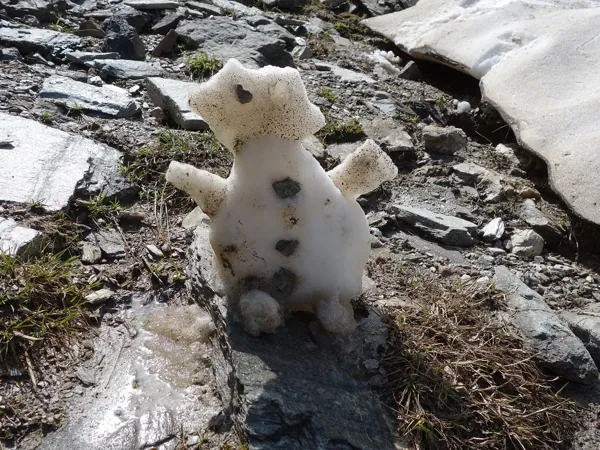 Abstieg vom Gipfel Berger Kogel Richtung Bergerseehütte kleiner Schneemann