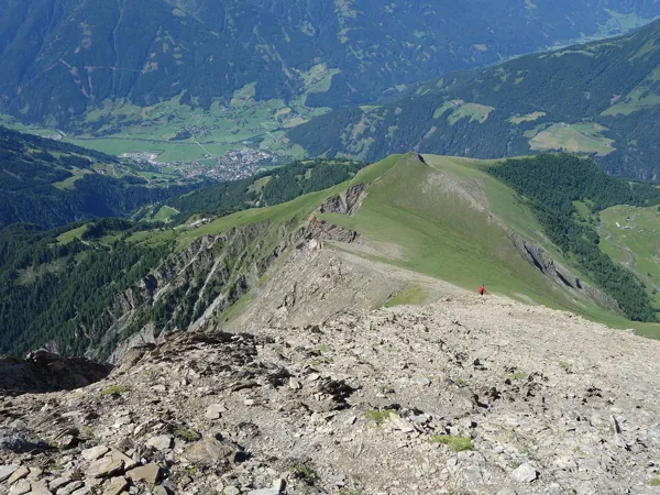 vom Gipfel Bretterwandspitze Abstieg Richtung Äußere Steiner Alm