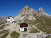 von der Drei Zinnen Hütte Aufstieg Richtung Paternkofel Blick zurück