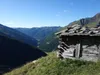 von Oberstalleralm Aufstieg Richtung Wangesscharte bei alter Heuhütte Blick ins Arntal