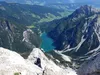 Tiefblick vom Gipfel Seekofel auf den Pragser Wildsee